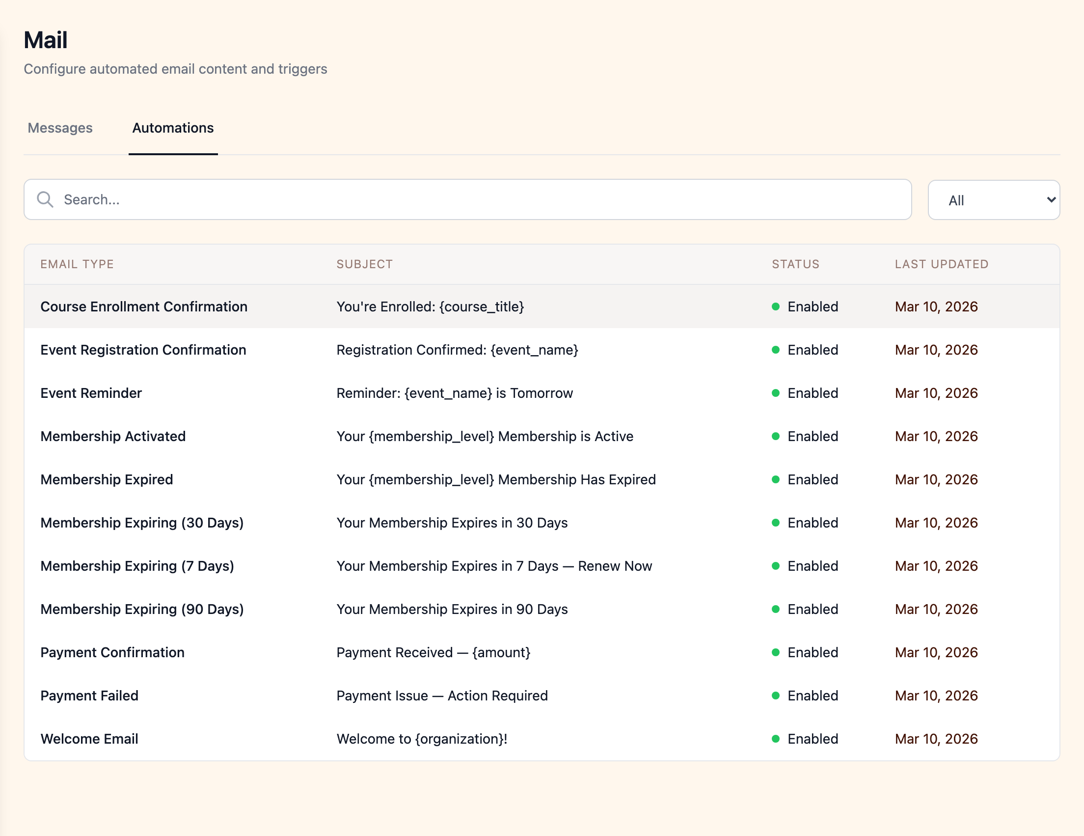 Automated emails configuration